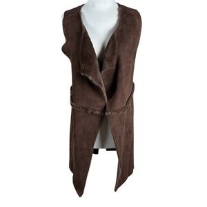 Faux Suede Long Vest Fur Open Front Brown M Y2K Festival Cosplay Rey
